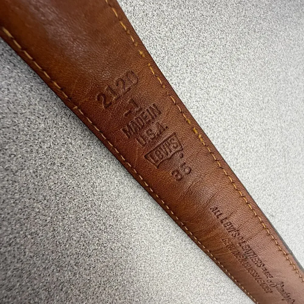 Vtg Levis Harness Leather Belt Mens Size 36 Brown Brass Buckle 1
